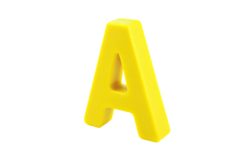 a yellow plastic letter a on a white background