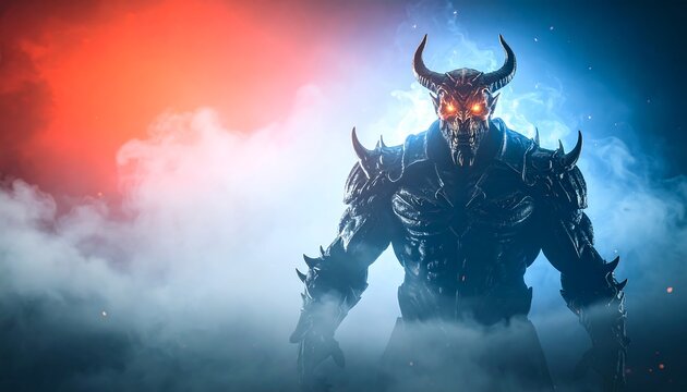Powerful demon figure against a dramatic backdrop