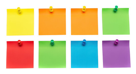 A collection of colorful sticky notes pinned to a transparent background