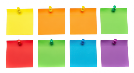 A collection of colorful sticky notes pinned to a transparent background