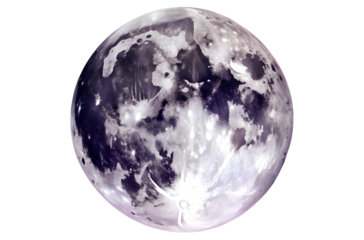 A detailed view of the moons surface with craters and textures, isolated on a transparent background