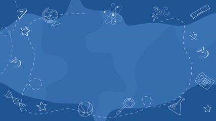 Back to school in chalk doodle style on blue blackboard. Template of a school poster with hand drawn accessories and copy space. Loop animation. - Powered by Adobe