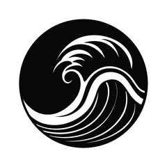 Obraz premium Stylized black and white wave cresting inside a circle silhouette