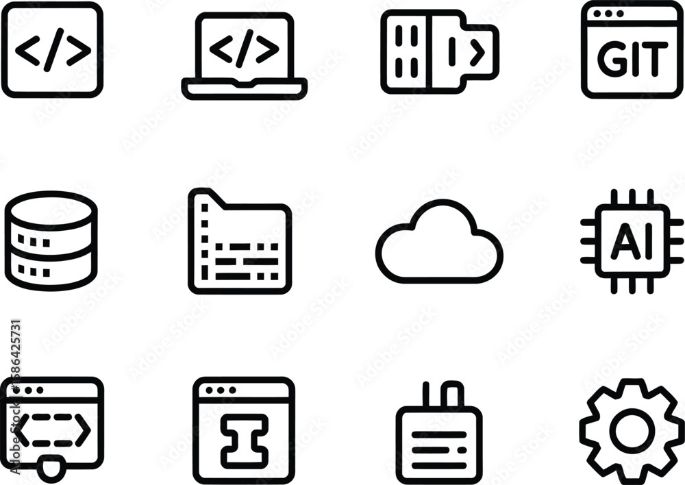 Fototapete Collection of modern flat icons representing software development and technology concepts