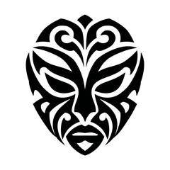 Fototapeta premium Tribal mask with sharp symmetrical patterns and abstract facial features, vector illustration 
