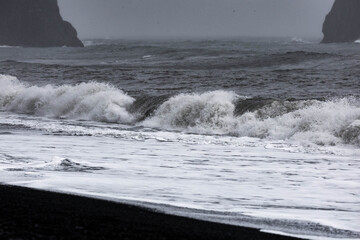 strong waves at reynisfjara beach in Iceland