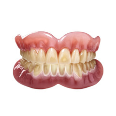 Obraz premium 3D Realistic full dentures with pink gums and white teeth on a black background