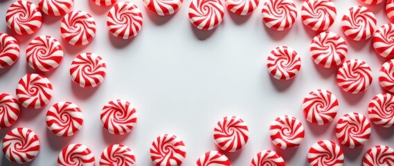 White Background Filled with Peppermint Candies