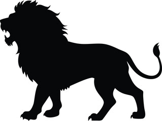 Silhouette of a roaring lion, showcasing its mane and powerful stance.