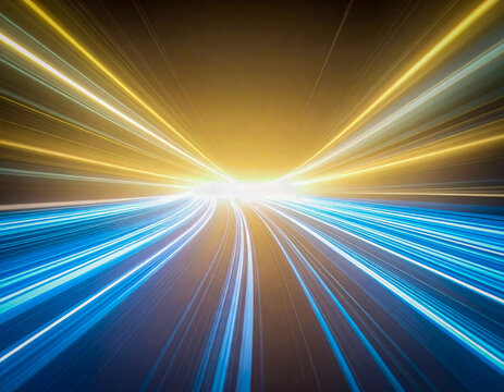 A futuristic background of glowing light blue and green lines, data particles flowing in the air. Streaming data. Data Flow