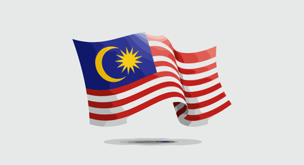 This vector shows a dynamic and flowing Malaysian flag, captured mid-wave.