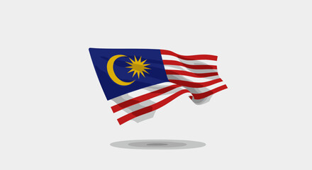 This vector shows a dynamic and flowing Malaysian flag, captured mid-wave.