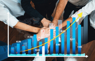 A dynamic visual representation showcasing teamwork and business growth, featuring diverse hands...