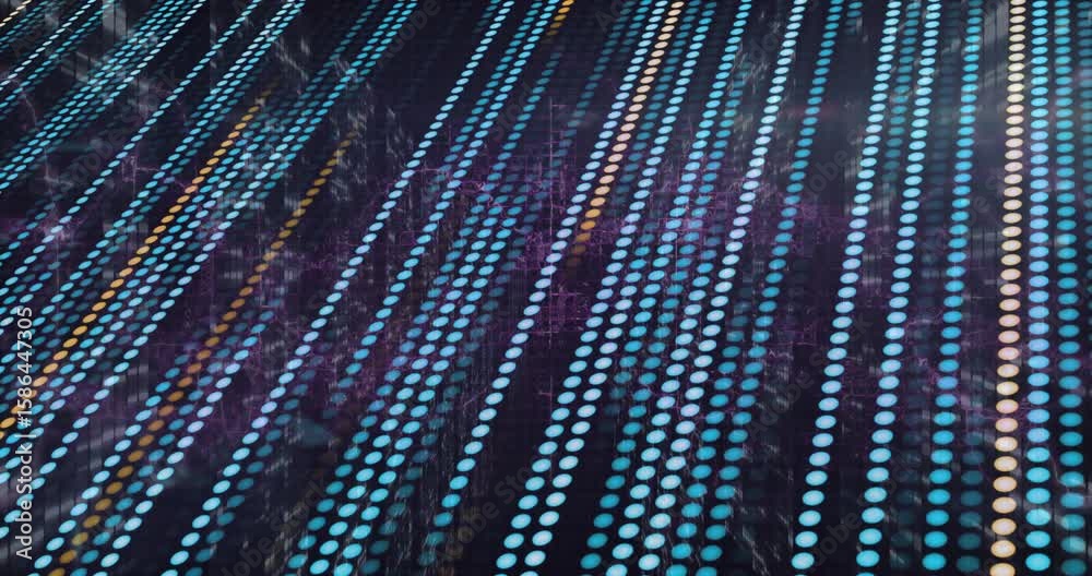 Poster opening node columns shifting, revealing stream, drifting forward showing immersive data flow