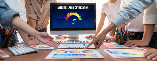 Computer software evaluating website loading speed. Concept of improving website loading speed...