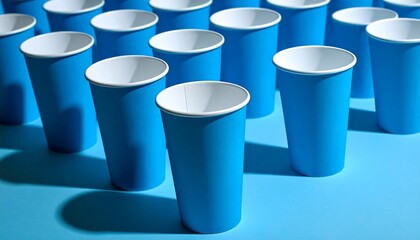 Rows of bright blue cups