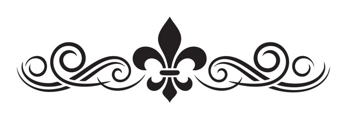 Elegant Fleur de Lis Border Design with Swirls and Transparent Background on transparent background