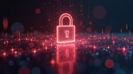 A futuristic concept of quantum cryptography: glowing particles forming intricate lock shapes