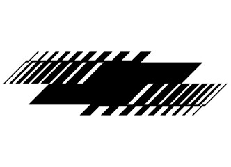 Vector striped shape, Black design element on white background. Modern pattern of thick broken lines. Abstract spot. Vector background. Frame. For covers, advertising, social networks, car body