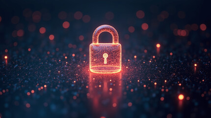A futuristic concept of quantum cryptography: glowing particles forming intricate lock shapes