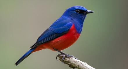 Blue and red bid during daytime isolated on white background.