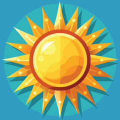 Stylized sun with sharp rays and glowing center on a teal background