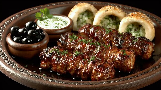 Delicious Grilled Lamb Kebabs with Creamy Dip & Stuffed Breads