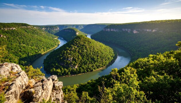 Scenic river bend with lush greenery