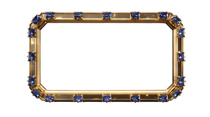 Elegant golden frame adorned with blue gemstones on a transparent background provides a luxurious and sophisticated design element.