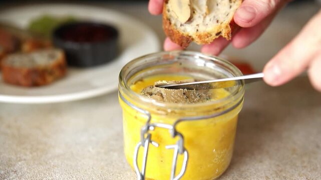 Foie gras goose liver appetizer delicacy fresh delicious gourmet food background on the table rustic food top view copy space