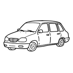 Car illustration in black outline style on white background  