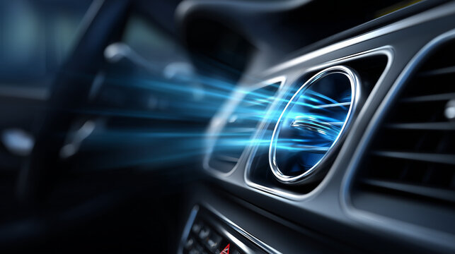 A car air conditioning vent inside a vehicle, providing cool and comfortable airflow. Perfect for automotive comfort, technology, or interior themes.