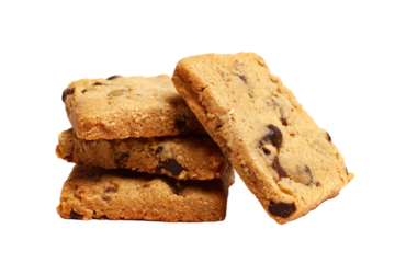 a stack of cookies with chocolate chips on top