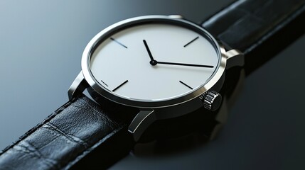 Elegant silver watch with brown leather strap displayed on wooden surface in natural light