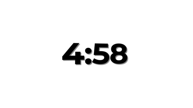 4K countdown animation, 5 minutes displays a timer counting down minutes and seconds simple animation .