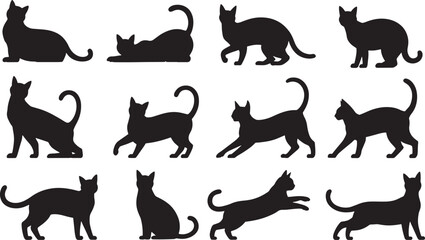 Silhouette Cats in Various Poses Feline Charm and Mystery Black Cat Collection Playful and Elegant Feline Illustration