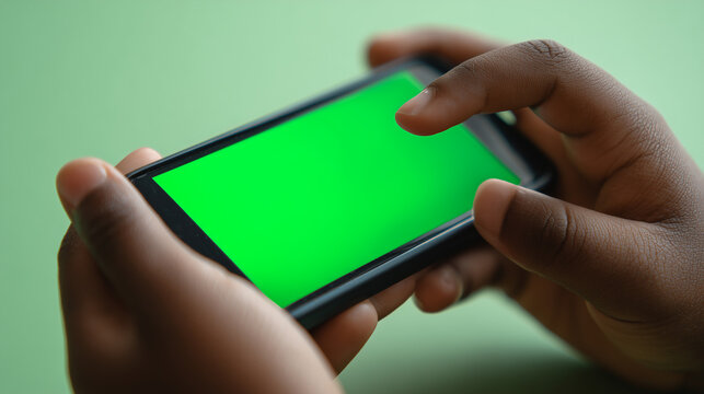 A finger tapping on a green smartphone screen, highlighting touch interaction and digital interface. Ideal for technology, mobile, or app concept themes.