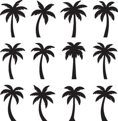 Fototapeta premium Tropical Palm Tree Silhouette Pattern Summer Beach Vacation Theme Graphic Design Element Collection Twelve Black and White Trees