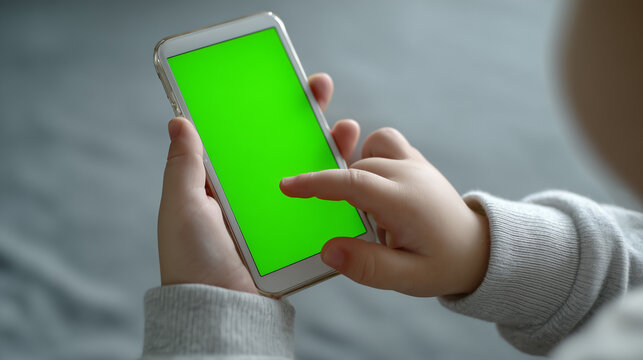 A finger tapping on a green smartphone screen, highlighting touch interaction and digital interface. Ideal for technology, mobile, or app concept themes.