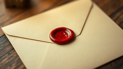 Red Wax Seal on Beige Letter and Envelope