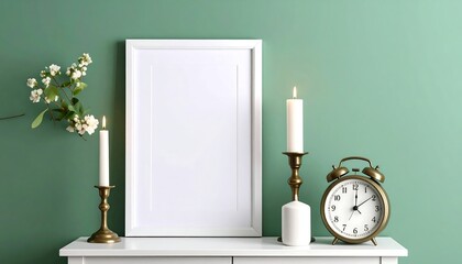 Empty frame, candles, clock