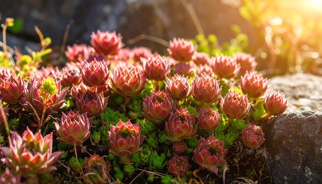 Cluster of succulent plants in sunlight - Powered by Adobe