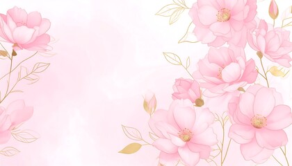 Delicate blush pink floral design, with gold accents, on a soft, pastel background