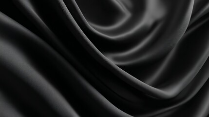 Fototapeta premium Elegant and dramatic texture of black fabric with smooth, deep folds creating a luxurious dark textile pattern