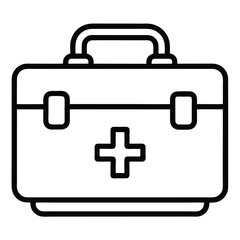Red cross medical emergency health care aid kit box symbol icon on white background