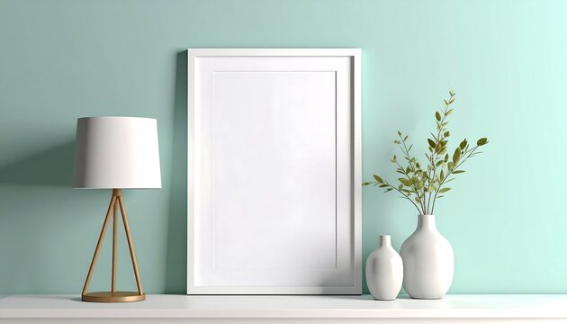 Empty white frame on mint wall