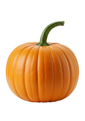 Vibrant orange pumpkin with deep vertical ridges and short green stem, flawless texture, centered on a pure transparent background with no shadows, commercial product photography concept for autumn