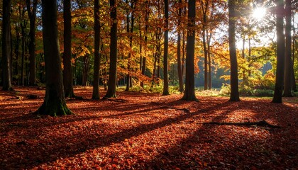 Obraz premium Autumn sunbeams in a forest
