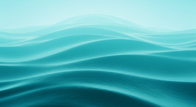 Abstract turquoise waves in soft gradient light &ndash; minimal ocean art

