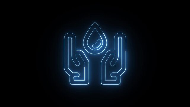 Water Saving Animation with Glowing Lines on Black Background